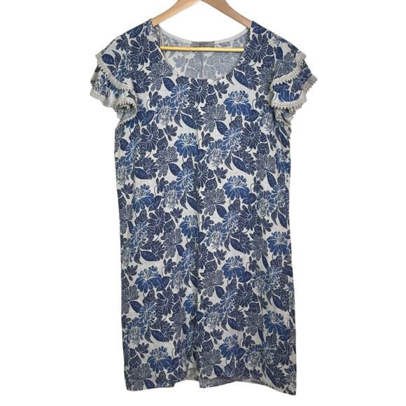 Luisa Perla x Anthropologie Size Small Lace Trimmed Linen Blend Shift Dress - Picture 1 of 7